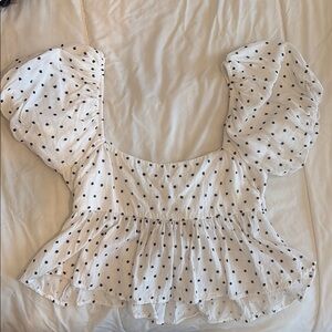 White Polka Dot Puff Sleeve Top
